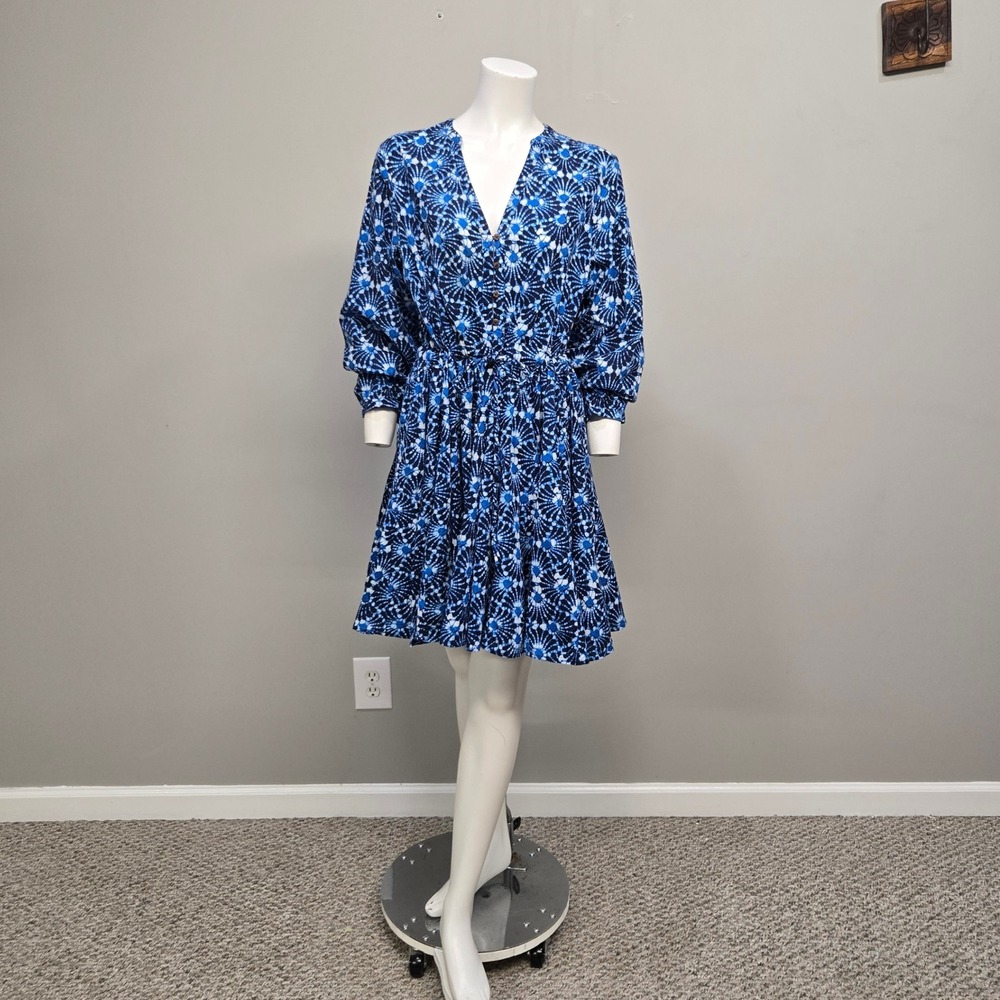 Xirena Mini Dress Large Blue Jennings Seashell Floral Pockets Coastal Boho Fairy